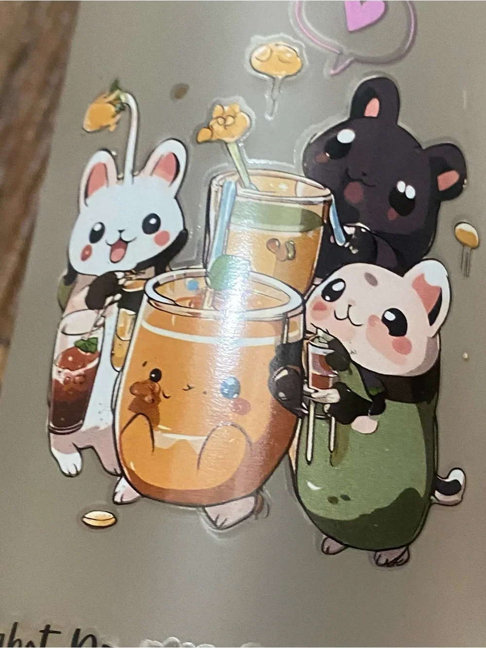 Glass Water Bottle Lid Bubble & Pearl’s Boba Lab Corona CA Animals Frosted 10”H